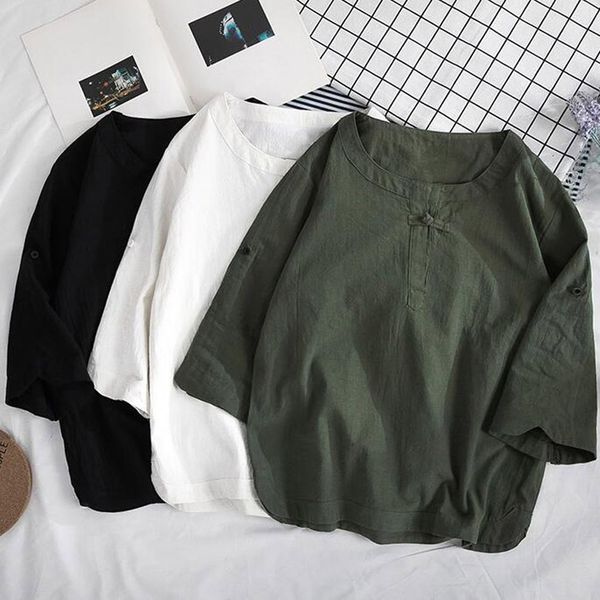 

5xl men's casual blouse cotton linen shirt loose short sleeve tee shirt spring autumn summer casual handsome men, White;black