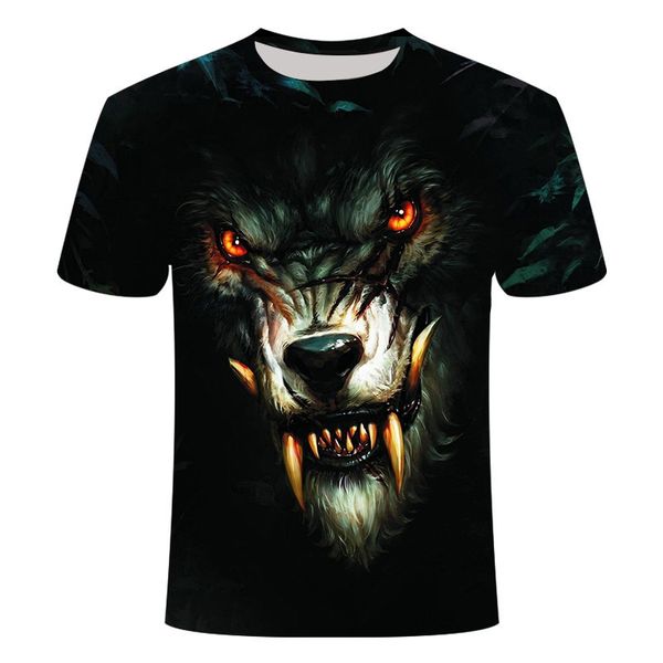 

summer fashion men's 3d print popular design wolf t-shirt or necklace occasional men's personalized short sleeve boy, White;black