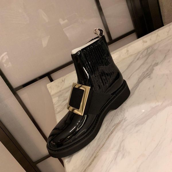 

classic ladies short boots fashion personality ladies patent leather boots ankle boots 111701, Black