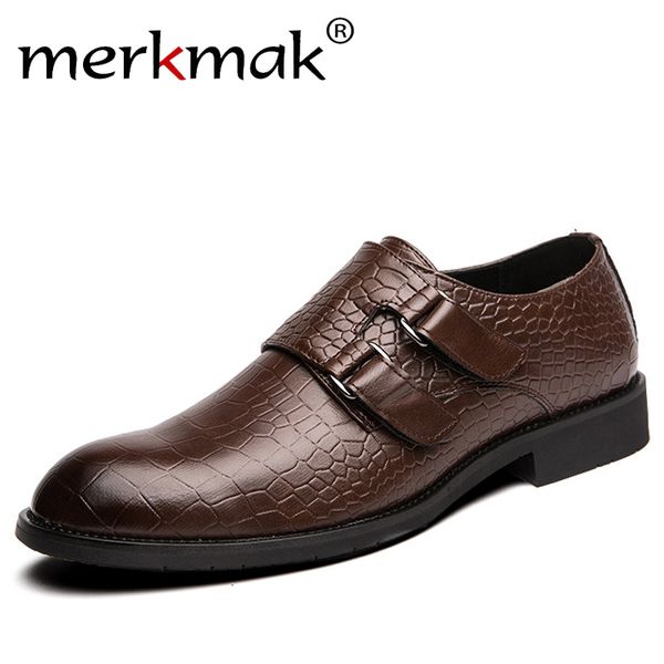 

merkmak 2020 intalian style men dress leather shoes fashion crocodile pattern business formal shoes plus size 47 party footwear, Black