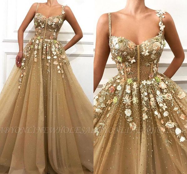 

2019 princess flowers prom dresses 3d flowers appliques beads sweep train see through evening party gowns bc1517, Black