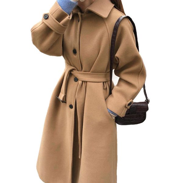 

wool coat women fashion single-breasted autumn winter coat women chaqueta mujer elegant long woolen woman overcoat c5929, Black