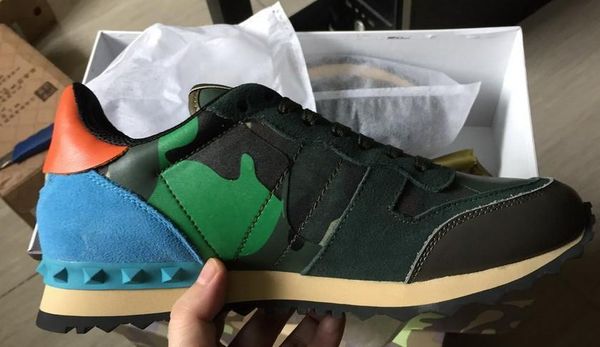 

new fashion stud camouflage sneakers shoes footwear women flats luxury designer rockrunner trainers men casual shoes 6dsf, Black