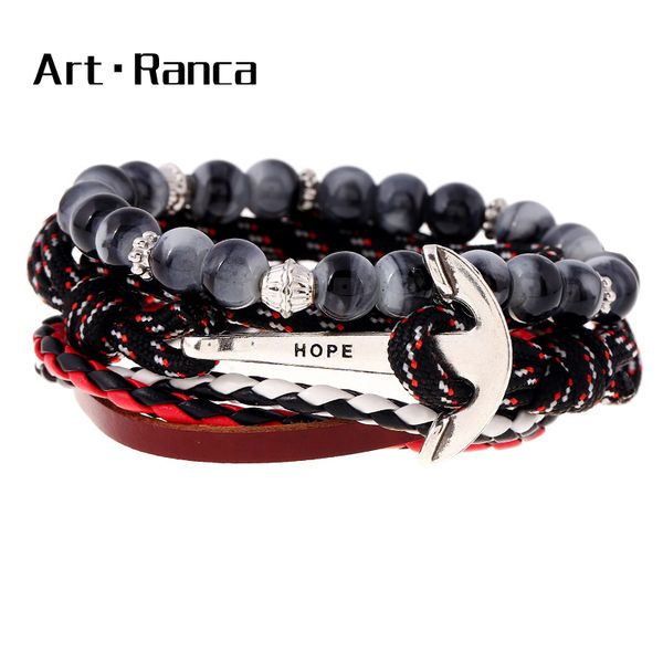 

natural beaded leather woven punk bracelet for fashionable men and women, Black