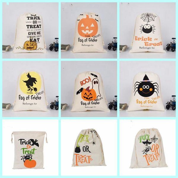 

halloween candy bag pumpkin masquerade party cotton cloth handbag kids sack drawstring bags skull devil spider print storage bags lxl314-a