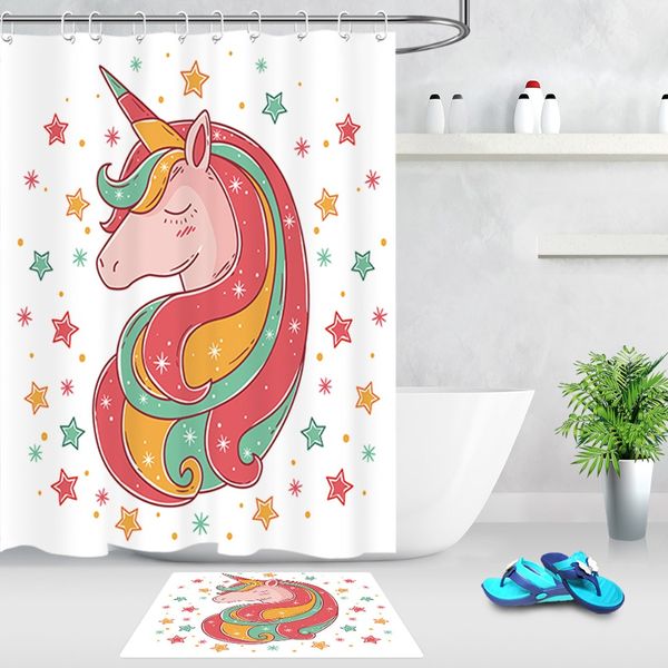 

colorful star pink green yellow cute unicorn shower curtain bathroom curtain waterproof polyester fabric for bathtub home decor