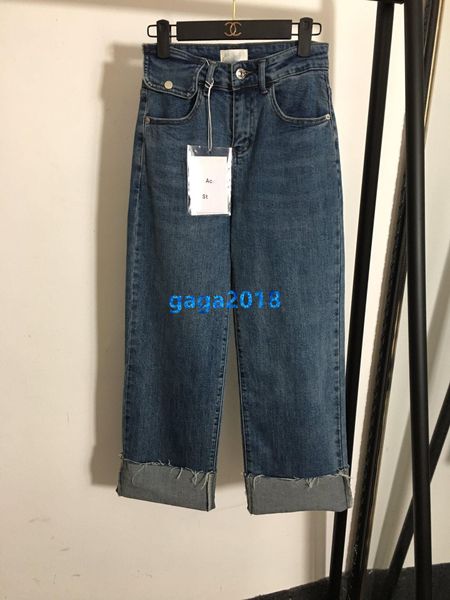 

high end женщины девушки джинсовые брюки джинсы повседневные старинные манжеты прямые расслабленные свободные широкие брюки milano взлетно п, Blue