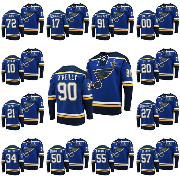 

st. louis blues 50 binnington 34 jake allen 55 colton parayko 57 david perron 72 justin faulk 90 ryan o'reilly 91 vladimir tarasenko ho, Black;red