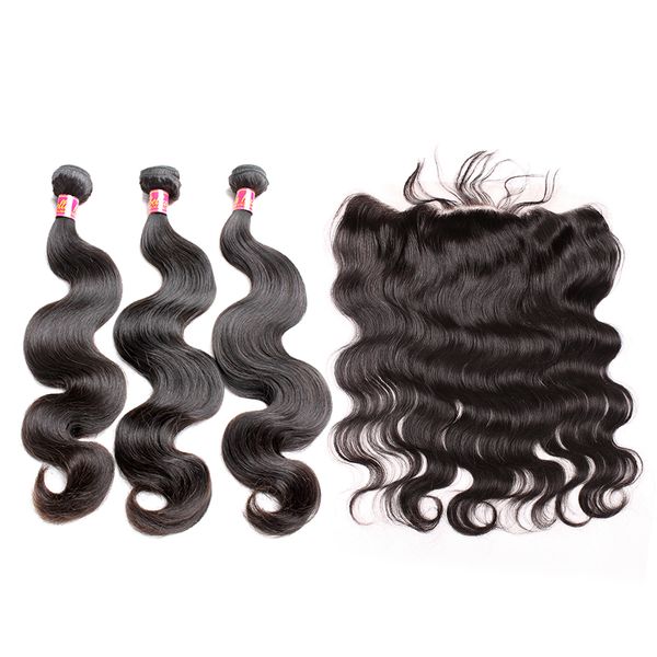 Bella Hair® Brazilian Hair Pacotes com orelha de encerramento para orelha Frontal Fechamento Frontal Sedosa Cabelo de onda de corpo em linha reta com fecho de renda