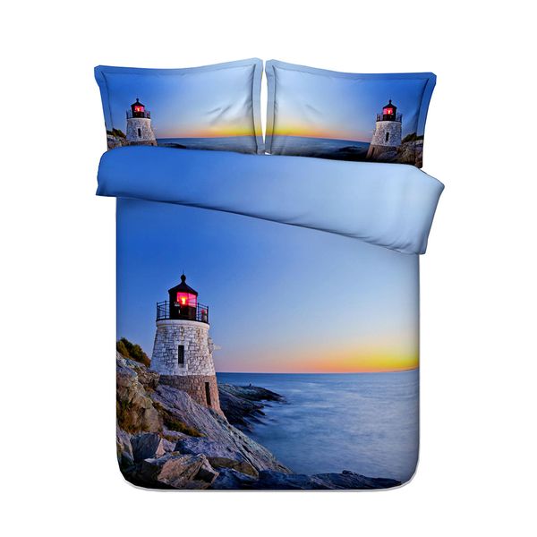 Ocean Blue Lighthouse Duvet Cover Hot Air Balloon Bedding 2 Pillow
