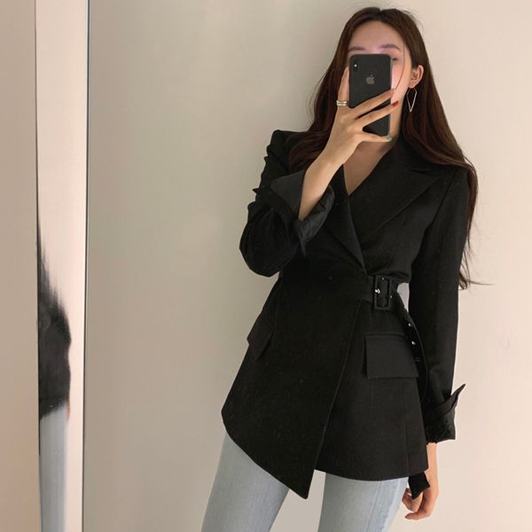 

chic карманы женщины blazer осень однобортный женщины верхняя одежда куртка изящные дамы пальто узелок тонкий женщин костюм 2019, White;black