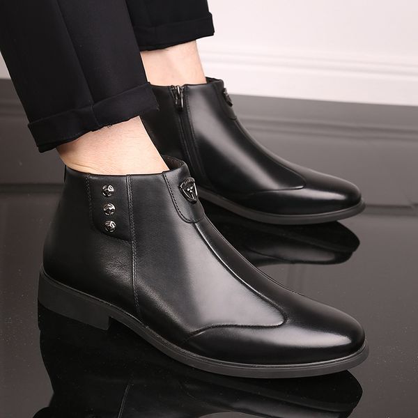 

large size men fashion party nightclub wear short boots comfortable cow leather shoes spring autumn boot ankle botas man, Black