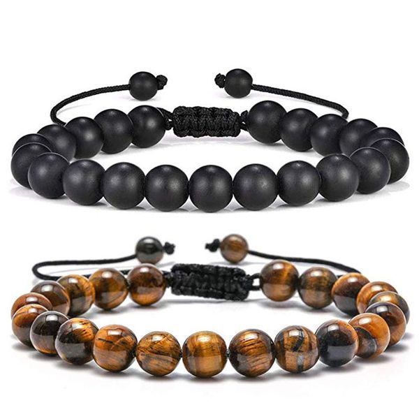 

natural black matte stone braided rope yoga beads bracelet men's and women's jewelry 8 mm tiger eye bracelet set adjustable
