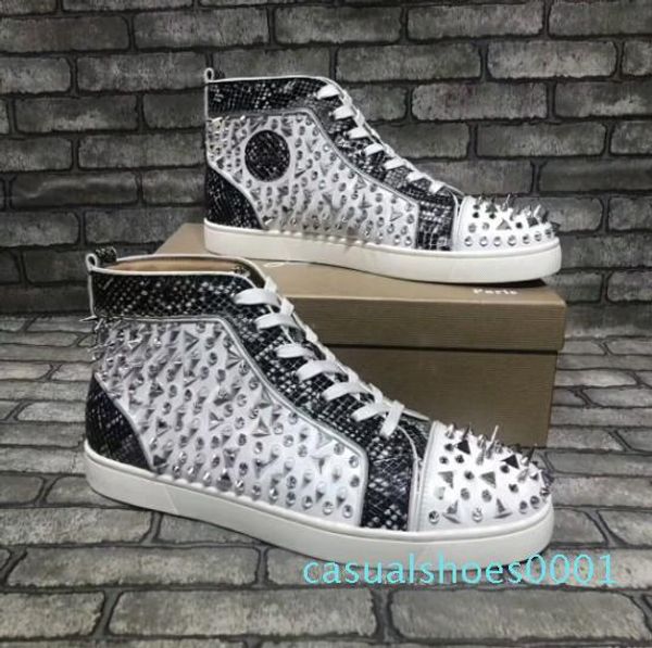 

2020 with box and dustbag genuine leather high casual shoes designer brand red bottom sneakers mens party lovers casual shoe ac01, Black