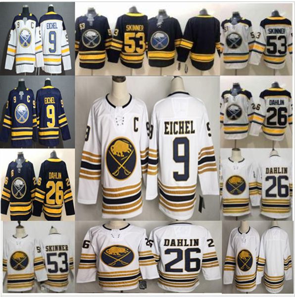 

2019 buffalo sabres 50th patch golded jersey jack eichel c patch jeff skinner rasmus dahlin home away navy white blank mens size s-3xl, Black;red
