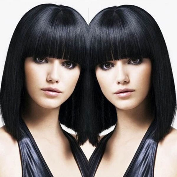 

europe and america ladies wigs hood popular short paragraph qi liuhai chemical fiber high temperature silk bob head, Black