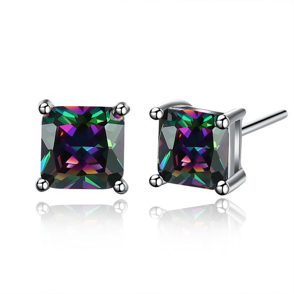 

charm female small rainbow stone earrings vintage fashion silver wedding earrings double zircon stud for women, Golden;silver