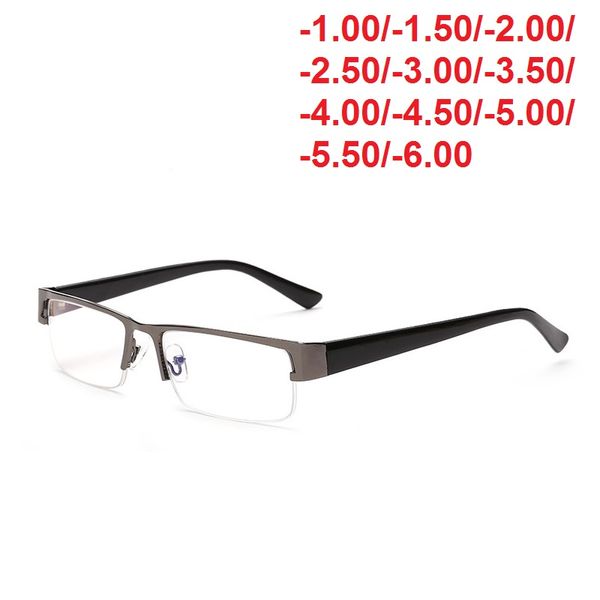 

cubojue men's glasses minus 100-400 myopia eyeglasses frame tint film blue with optical prescription lens grey eyeglass male, Silver