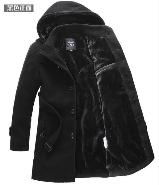 

2019 new style men autumn and winter plus-sized duffle coat thick plus velvet warm trench coat korean-style hooded woolen jacket, Tan;black