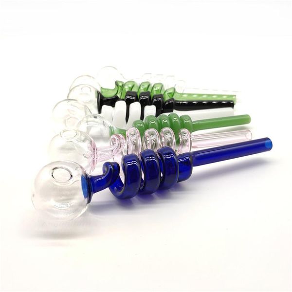 Pipa per bruciatore a olio in vetro di alta qualità Pipa per fumo a mano a spirale 14 cm 30 mm Ciotola di vetro spessa Pyrex inebriante Tubi per acqua di tabacco in vetro