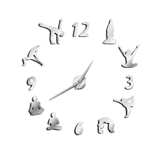 

yoga large wall clocks mirror effect living room diy wall clock meditation zen art home decoration frameless clock watch
