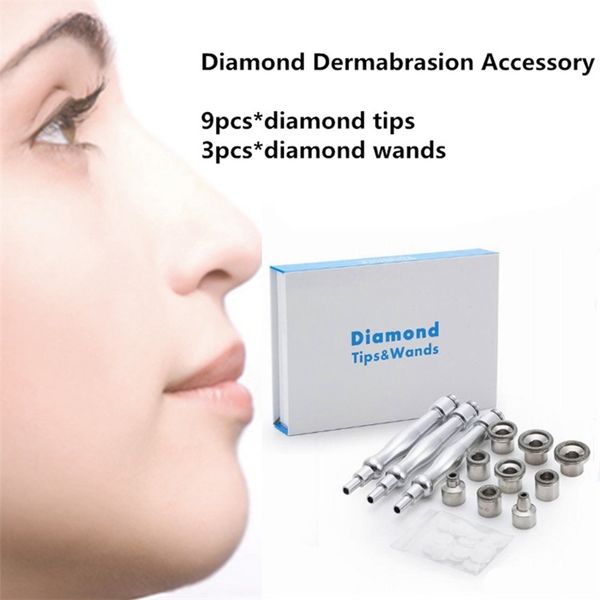 Diamante Microdermoabrasione Dermoabrasione Attrezzatura per la bellezza della pelle 9 Suggerimenti 3 Bacchette Una borsa Filtro in cotone Cura della pelle Bellezza Rimozione dell'acne