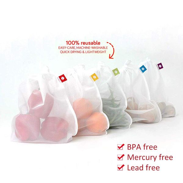 

reusable eco shopping bag for fruits vegetables supermarket shopper bags white foldable folding shopper mesh net bag pouch purse