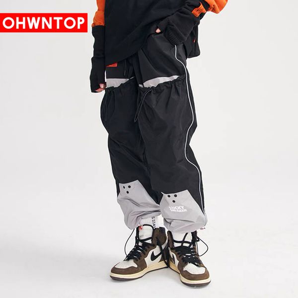 

big pocket patchwork harem joggers pants men cargo pants streetwear hip hop harajuku casual fashion loose trousers men clothing, Black