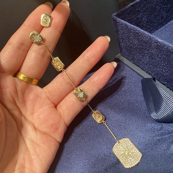 

queen lotus new fashion earrings for women drop long earrings colorful zircon asymmetry brand design, Silver