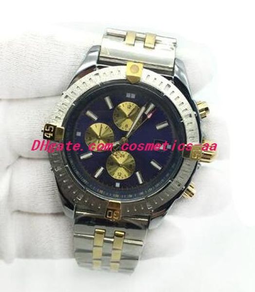 

mens watch 46mm blue dial quartz two tone stainless steel classic men watches male wristwatches ing, Slivery;brown