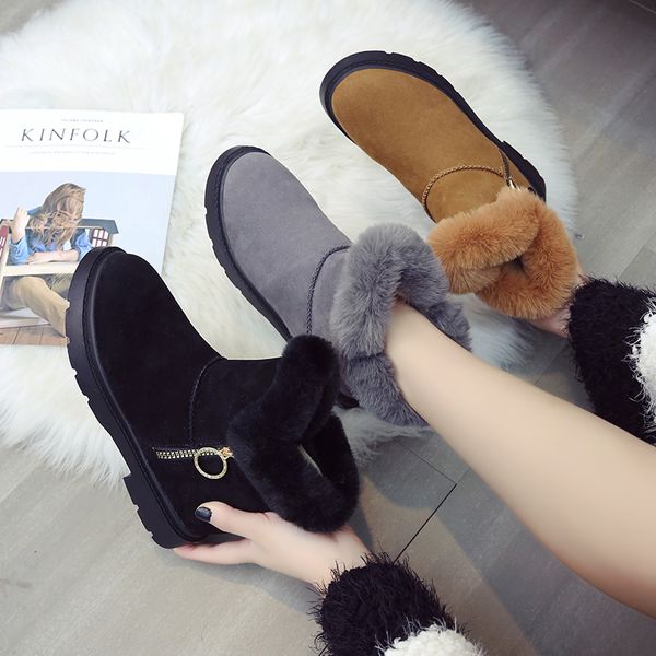 

new 2019 large size women's boots autumn and winter new boots women's low-barrel flat casual shoes, Black