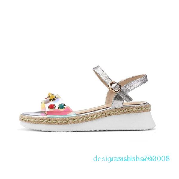 

krazing pot summer new genuine leather peep toe high heels straw wedges korean street beauty lady buckle strap sandals women l58 d08, Black