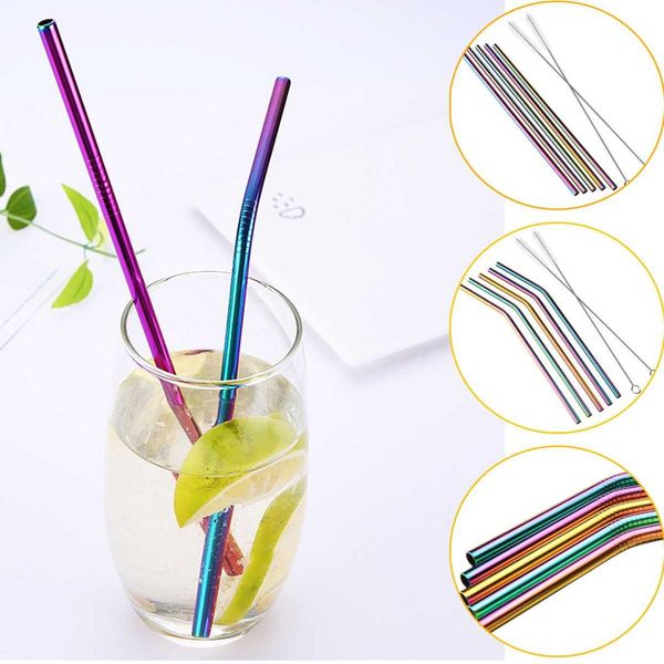 

reusable drinking straw metal stainless steel straw with cleaner brush for home party barware bar accessories 7pcs per set