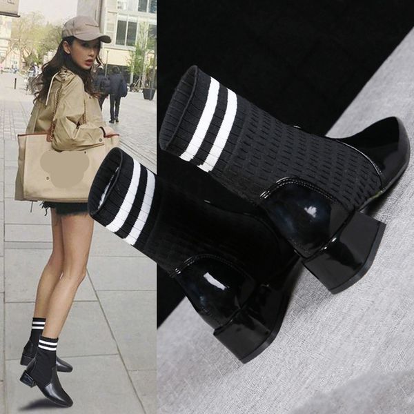 

chunky heel brand women's shoes autumn boots boots-women booties ladies lace up winter footwear round toe low heels booties, Black
