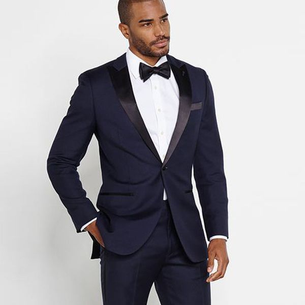 

2019 custom navy blue mens wedding suit 2 piece groomsman man suit for wedding groom tuxedo blazer+pants, Black;gray