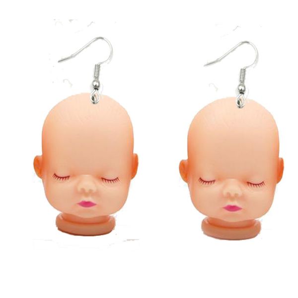 

kawaii creepy baby doll earrings hook cute sleepy heart love er783, Silver