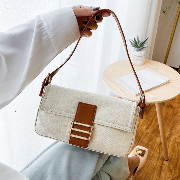 

new contrast color leather underarm bags for women 2020 travel handbag ins fashion simple canvas shoulder messenger bag ladies
