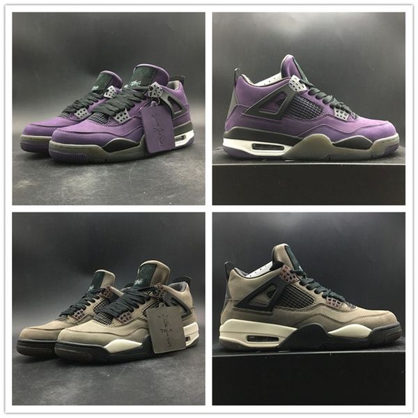 

2019 Travis Scotti Basketball Shoes 4s Upper Suede Purple Brown Fashion Designer Sneakers Houston Oilers Mens Athletic Sports Shoes