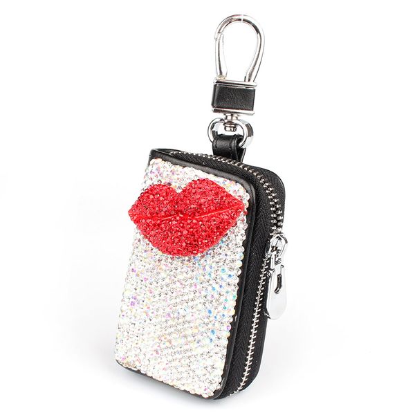 

rhinestone crystal pu leather small wallet keychain for car keys key case key holder purse for women ladies bag pendant charm, Silver