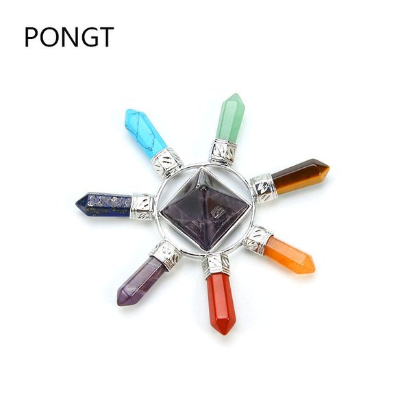 

reiki 7chakra pyramid natural stone jewelry energy generator authentic obsidian natural crystal stone healing spiritual pendulum, Silver