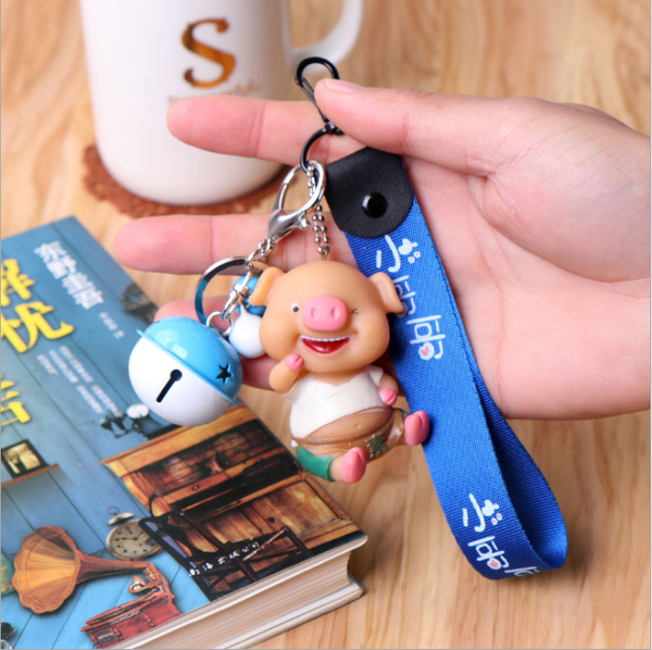 

2020 new keychain cartoon saliva pig key chain south korean cute doll enamel keyrings accessories bag pendant, Silver
