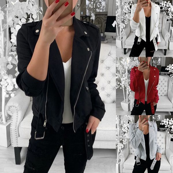 

women motercycle jacket faux leather coat hip hop outwear streetwear autumn zipper with belt lapel chaqueta mujer jaqueta autumn, Black;brown