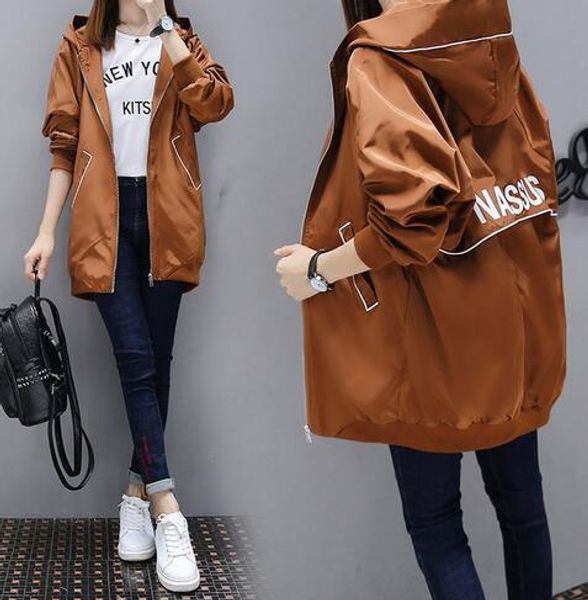 

мода длинные пальто для женщин 2018 весна осень ветровка верхняя одежда женские пальто с капюшоном, Tan;black