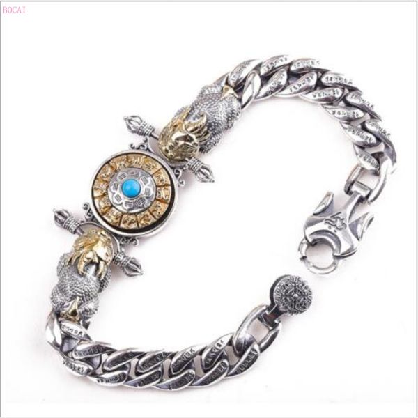 

s925 sterling silver jewelry new style fashion nine palace eight diagrams thai silver bracelet for men, Black