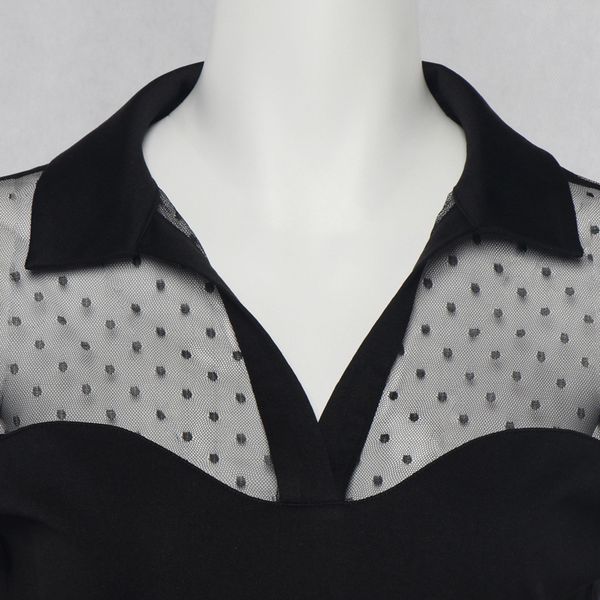 

women summer long sleeve casual loose stitching mesh polka dot perspective, White