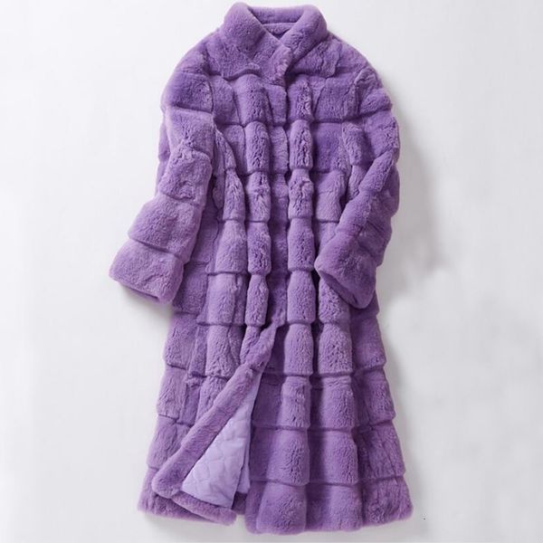 

women clothing long big size sheared rabbit fur striped line real fur coat genuine fur overcoat winter for female ksr616 y190926, Black;brown