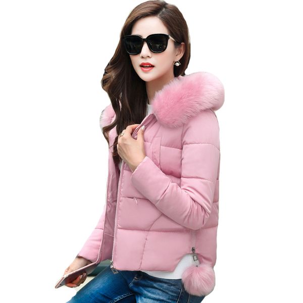 

2019 hooded with fur collar winter jacket women outwear for women short female coat parka padded jaqueta feminina inverno, Black;brown