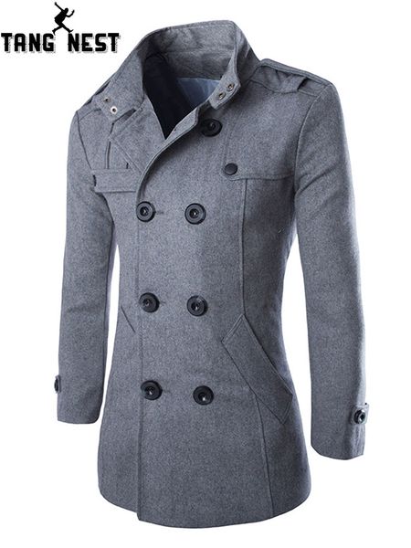 

tangnest 2019 autumn and winter new men's long section double-breasted collar windbreaker trend coat mwd067, Black