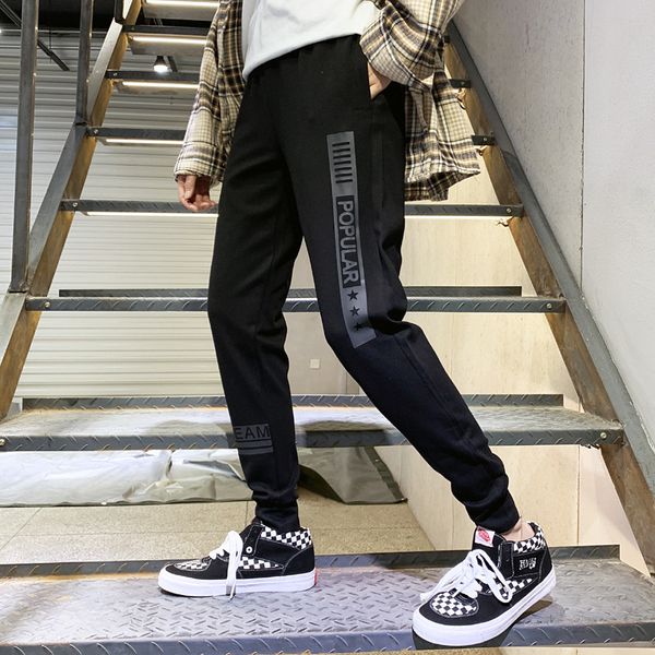 

spring men's casual pants slim fit breathable elasticity fashion pants lace-up sweatpants students fashion simple skinny, White;black