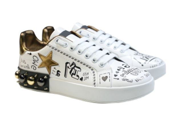 

woman fashion floral print bling rivet sneakers women luxury designer mens shoes designer shoes genuine leather white platform shoes, Black